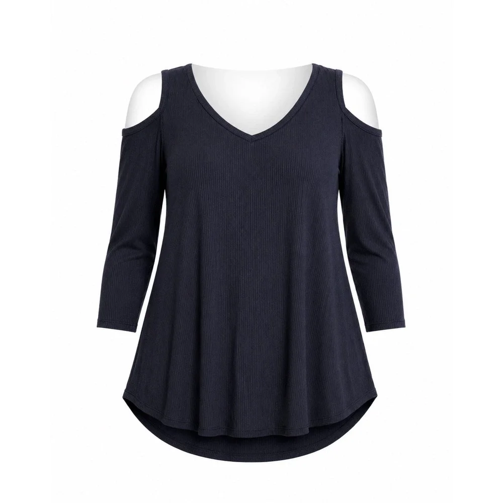 FROXX Cold Shoulder Knit Top XXL Black Casual V-Neck Tunic  Classic‎ Chic